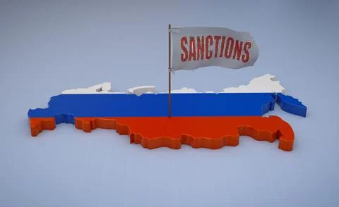 Russia Map with Sanctions Flag Stock Illustration