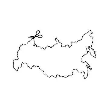 Russia map Scissors cut template. Dashed line continents of Russian country.  Stock Illustration