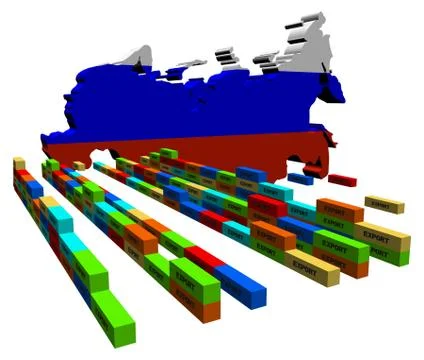 Russia map with stacks of export containers illustration Stockillustratie