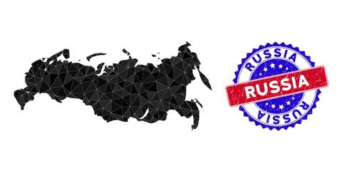 Russia Map Triangle Mesh and Scratched Bicolor Seal Stock Illustration