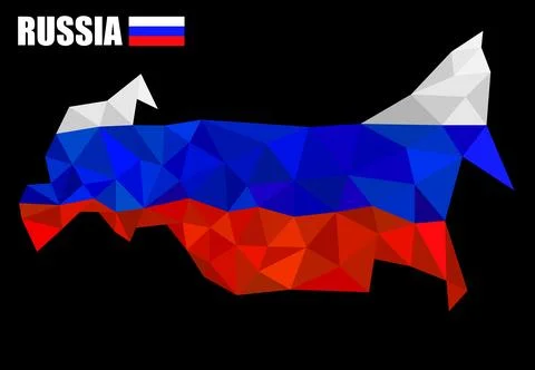 Russia map vector low polygon style, geometric polygonal style map with flag Stock Illustration