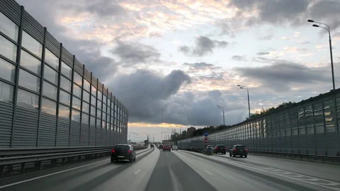 Russia. Moscow. 18.09.2020 View through the windshield of a car on a six-lane Stock Footage 139640053
