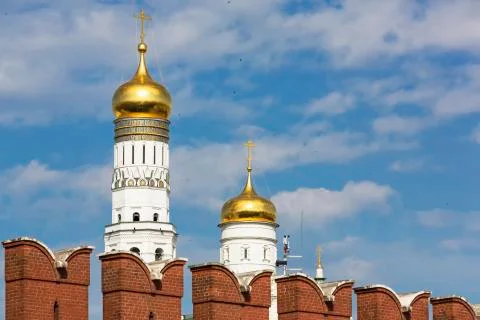 Russia, Moscow, Kremlin wall and Ivan the Great Bell Tower Stock Photos