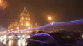 Russia, Moscow, night cityscape, traffic on Kutuzov avenue by hotel Ukraine. HD Footage