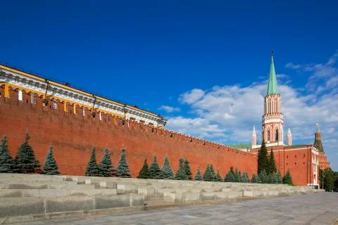 Russia, Moscow, Red Square with Senate Palace, Nikolskaya Tower and Kremlin wall Stock Photos