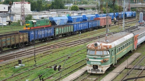 Russia old train station and the old train Stock Footage 113680148