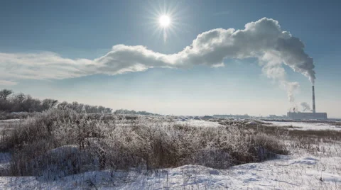 Russia. Rostov region. Moving steam from the pipes CHP plant sunny winter Stock Footage 59122180