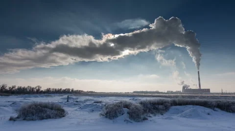 Russia. Rostov region. Moving steam from the pipes CHP plant sunny winter Stock Footage 59122626