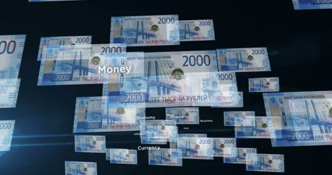 Russia Ruble 2000 banknote – flying between transparent money Video stock 210407070