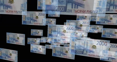 Russia Ruble 2000 banknote – flying between transparent money Stock Footage 210410941