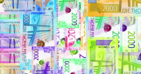 Russia Ruble 2000 RUB banknotes abstract color mosaic pattern Stock Footage 222770376
