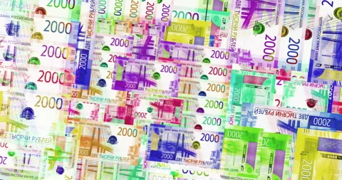 Russia Ruble 2000 RUB banknotes abstract color mosaic pattern Stock Footage 222771485