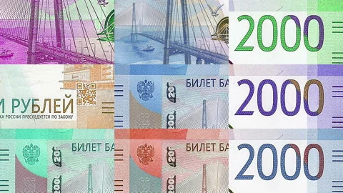 Russia Ruble 2000 RUB banknotes abstract color mosaic pattern Stock Footage 222772767