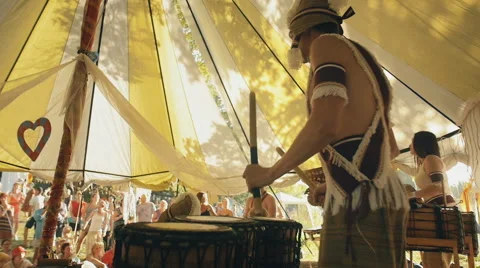 RUSSIA, SAMARA, AUGUST 5, 2016: Musicians Play On African Drums Slow-Mo Stock Footage 66752605