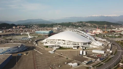 Russia, Sochi - August 08, 2018 Aerial Football stadium Fischt. Video stock 100447877