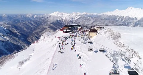 RUSSIA, SOCHI - DEC 10, 2017: Gorky Gorod ski resort Stock Footage 83598656