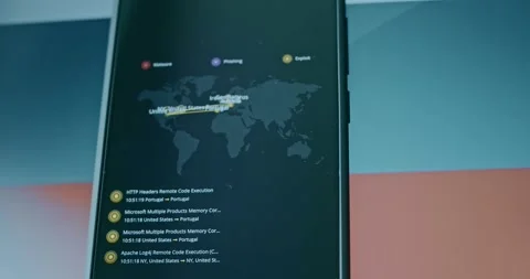 Russia is the source of cyber attacks, cyber threats real time map and Russia Stock Footage 310845171