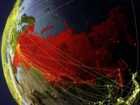 Russia from space with network イラスト素材