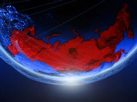 Russia from space with network イラスト素材