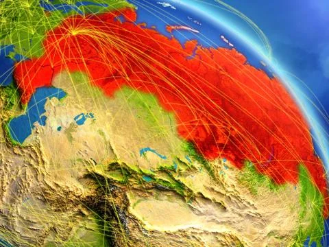 Russia from space with network イラスト素材