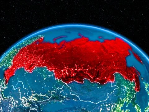 Russia from space at night Stock Illustration