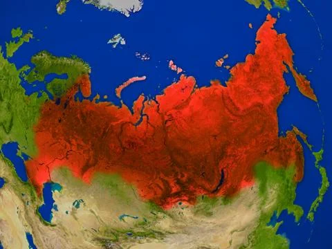 Russia from space in red イラスト素材