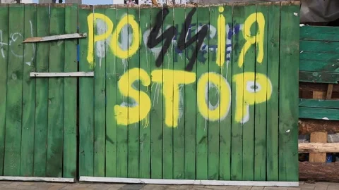 'Russia Stop' Mural in Front of St. Michael's Golden-Domed Monastery in Kiev. Stock Footage 203869893