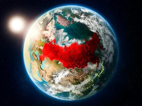 Russia with sunset from space イラスト素材