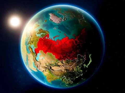 Russia with sunset from space イラスト素材