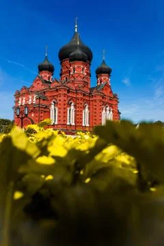 Russia, Tula region, Tula, Assumption Cathedral. Beautiful orange orthodox te Stock Photos