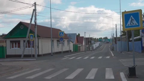 Russia. Video of a quiet town with empty streets and charming painted crosswalk Stock Footage 276260054