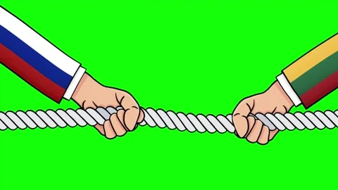 Russia vs lithuania . Tug of war. Corporate conflicts. Chroma key. Stock Footage 242110941
