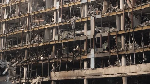Russia war damage building facade. Kyiv war destruction Mariupol. 2022 Russian Stock Footage 174261198