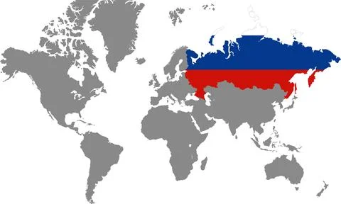 Russia in World Map, World Map, Geographic Map, Russia map, Russia Border l.. Stock-Illustration