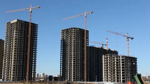 RUSSIA.MOSCOW-2012: Close up view of the  construction of a large residential Stock Footage 49604603