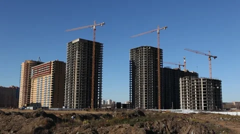 RUSSIA.MOSCOW-2012: General view of the construction of a large residential Stock Footage 49603451