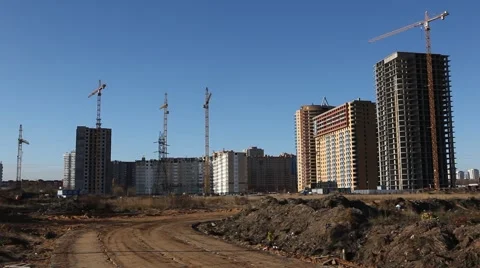 RUSSIA.MOSCOW-2012: General view of construction of residential buildings Stock Footage 49603873
