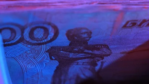 Russian 5000 rubles RUB notesfast couns in banknotes counter Stock Footage 90647297