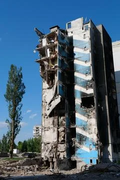 Russian air force dropped bombs and destroyed buildings, killed civilians Stock Photos