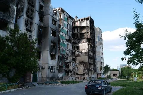 Russian air force dropped bombs and destroyed buildings, killed civilians Stock Photos