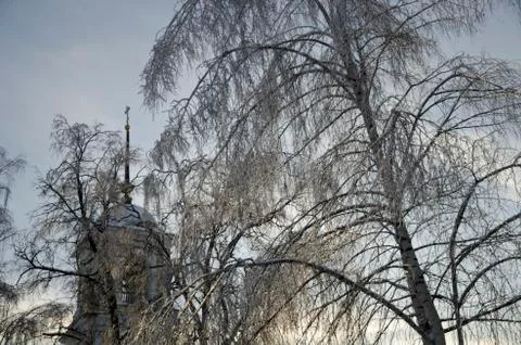 Russian ancient bell tower in the winter Stock Photos
