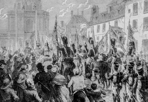 Russian and Austrian flags triumphantly in the Senat, 1804-1832 History of Fr Stock Illustration