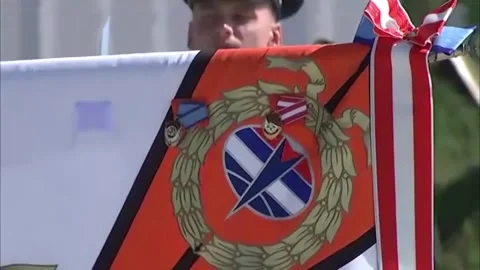 Russian Army - close-up of a flag at a parade Stock Footage 245172905