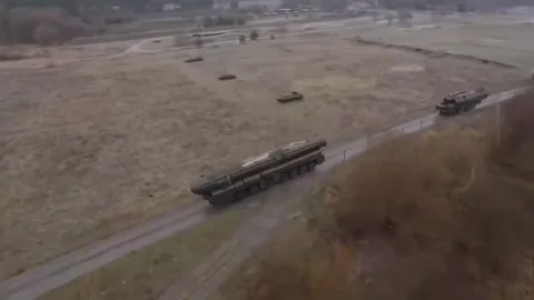 Russian Army - Column from mobile missile complexes moving on the road Stock Footage 245166392