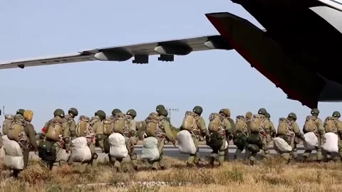 Russian Army - a column of parachutists gets into an aircraft Stock Footage 245166733