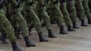 Russian Army Soldiers March During Training Session In A Place Stock Footage