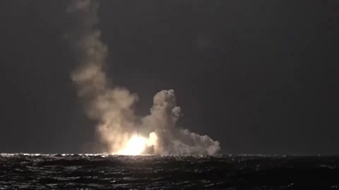 Russian army - Submarine rocket launch sequence Stock Footage 238902298