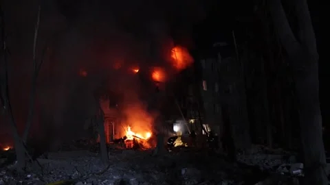 Russian attack on residential building in Kharkiv leaves seven dead, Khrakiv, UA Video stock 330298202