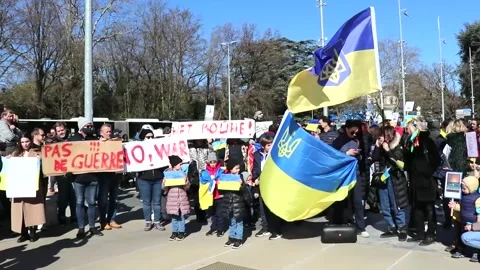 Russian Attacks Protested In Geneva, Switzerland v4 Stock Footage 171968652