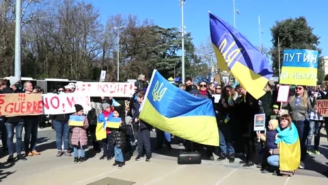 Russian Attacks Protested In Geneva, Switzerland v5 Stock Footage 171968654